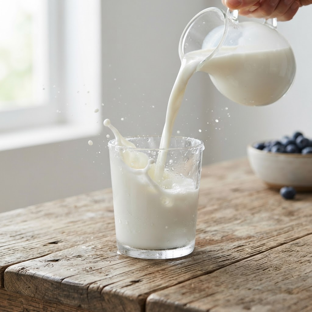 Fresh milk being poured into a glass